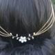Gold bridal hair chain headpiece - Pearl Art deco headpiece  - wedding hair accessory - Downton Abbey 1920s headpiece