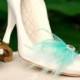 Shoe Clips Mint Aqua Blue Feathers. Silver Gem / Pearls, Bride Bridal Bridesmaid Couture. More Purple Yellow Ivory White Pink Navy Statement