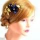 Navy blue and gold headpiece Bridesmaids navy hair clip Navy blue hair clip Ivory and gold fascinator Navy and gold wedding