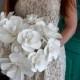 White Paper Flower Wedding Bouquet, Custom Design and Color