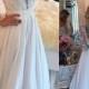 Sexy illusion pearls detailed back chiffon wedding dress