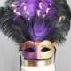 Mardi Gras/Masquerade/Carnival/Mask Cake Topper Purple and Gold Peacock/Ostrich Feather