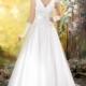 Simple A-line Straps V-neck Beading Lace Sweep/Brush Train Satin&Tulle Wedding Dresses - Dressesular.com