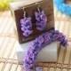 Polymer clay jewelry set Dangle earrings bracelet Purple flower earrings bracelet Floral jewelry Flower jewelry Summer gift Pink jewellery