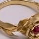 Rose Engagement Ring No.1 - 14K Gold and Ruby engagement ring, engagement ring, leaf ring, flower ring, antique, art nouveau, vintage