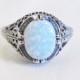 Oval Opal Filigree Ring Sterling Silver Rhodium/ Antique Vintage Victorian Art Deco Style