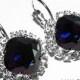 Dark Navy Blue Crystal Halo Earrings Swarovski Dark Indigo Rhinestone Leverback Sparkly Earrings Deep Blue Crystal Jewelry Wedding Earrings