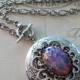 Fire Opal Locket Necklace, Harlequin Glass Opal, Silver Locket