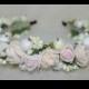 White and Peach Bridal Flower Crown, Wedding Hair Wreath, Ivory Hair Accessories, Gift idea, Bridal Halo, Wedding Crown, Flower Halo