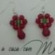 Orecchini splendenti a fiore con perle rosse e verdi orecchini - Bead Earrings - Red - fatti a mano - fatti in Italia