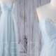 2016 Light Blue Bridesmaid Dress, Empire Waist Wedding Dress, Lace Illusion A Line Prom Dress, Long Mesh Evening Gown Floor Length (FS228)