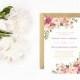 Boho Wedding Invitations, Hand Painted Flower Invitations, Rose Pink, Blush Pink and Gold