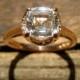 White Sapphire Engagement Ring in 14K Rose Gold with Diamonds & Scrolls Size 5