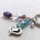 Crystal Keychain, Silver Keychain, Small Keychain, Crystal Wedding Favors, Blue Party Favors, Purple Bag Zipper Charm, Beaded Keychain