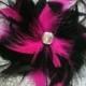 CUSTOM COLORS Fuchsia Hot Pink and Black Feather Hair Fascinator Clip - Wedding Bridal or Maids Piece Crystal BLING Accent Feathers Begonioa