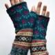 Bohemian Fingerless Gloves - Long Turquoise Fingerless Gloves - Floral Groves - Fall Accessories - Fashion Gloves nO 100.