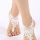 Free Ship ivory or white flexible lace sandals, lace Barefoot Sandals, french lace, Beach wedding barefoot sandals