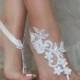 Flexible wrist lace sandals White ivory lace barefoot sandals Beach wedding barefoot sandals, barefoot, ivory barefoot sandals, sandal
