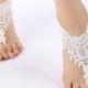 Free Ship off white or gold frame, flexible ankle sandals, laceBarefoot Sandals, french lace, Beach wedding barefoot sandals