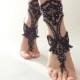 Free ship Black Barefoot Sandals, handmade, french lace, shoes, Gothic, Wedding, Victorian Lace, Sexy, barefoot sandals