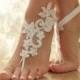 Free Ship Original Design White or ivory, champagne, black, pink, blue, lace barefoot sandals , Flexible Beach wedding barefoot sandals