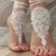 Free Ship ivory lace barefoot sandals , lace sandals Beach wedding barefoot sandals ,