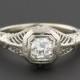 Art Deco Diamond Engagement Ring, 14k White Gold Filigree