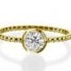 Bezel Engagement Ring, 14K Gold Ring ,Diamond Solitaire Ring, 0.30 CT Bead Shank Diamond Ring Band, Art Deco Ring
