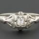 Art Deco Diamond Engagement Ring, 18k White Gold