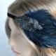 20s Headpiece, Daisy Buchanan Gatsby Headpiece, Gray Pewter Great Gatsby Beaded Headband, Art Deco Blue Feather Headband