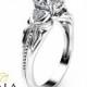 Diamond Engagement Ring in 14K White Gold  Heart Shaped Ring Unique Diamond Engagement Ring Alternative Ring