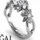 Unique Flower Engagement Ring Diamond ring 14K White Gold Flowers And Branches Art Deco Edwardian Ring White diamond - Katherine