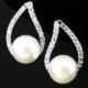 Bridal Pearl Earrings Wedding Jewelry Swarovski 8mm Round Pearl EarringsTeardrop Stud Earrings Bridesmaids Gift Cubic Zirconia (E105)