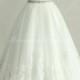 Very ELegant tulle lace A line wedding dress with rhinestone beading sash and lace capsleeves