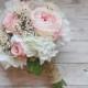 Silk Wedding Bouquet, Silk Flowers, Silk Flower Bouquet, Wedding Bouquet, Bridal Bouquet, Pink Bouquet, Baby's Breath, Rustic Wedding, Blush