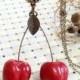 Cherry Necklace, Rockabilly Jewelry, Rockabilly Style, Red Cherry Jewelry, Kitsch Necklace,