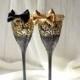 Gold Wedding Champagne Glasses Gatsby Style Wedding Toasting Flutes Gold and Black Wedding