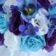 Wedding Bridal Bouquets 17 Piece Package Silk Flowers Bouquet Maid Bridesmaid PURPLE TURQUOISE MALIBU Blue Orchid "Lily of Angeles TUPU06