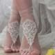 tan or ivory beach wedding barefoot sandals lace anklets bridal jewelry bridesmaid gifts bridal shoes barefoot sandals