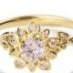Diamond Art Deco Petal Engagement Ring - 18K Gold and Diamond engagement ring, leaf ring, flower ring, antique, vintage, halo ring, 2B