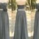 Sweetheart Grey Long Bridesmaid Dress Handmade Pleat Flower Gray Prom Dress Long Grey Dresses For Wedding