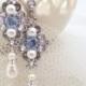 Sapphire Blue Bridal earrings, Crystal Wedding earrings, Pearl Wedding jewelry, Light blue earrings, Vintage style earrings, ASHLYN