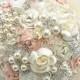 Blush Brooch Bouquet, Cream, Ivory, Vintage Wedding, Gatsby, Elegant Wedding, Bridal Bouquqet, Jeweled, Pearls, Crystals, Lace Bouquet
