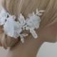 Bridal lace floral headpiece ivory lace Hairpiece Ivory Beaded lace floral wedding hair piece bride hair comb