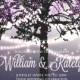 Wedding invitation with glowing lights on the tree. Garden party invitation. Inspiration card for wedding, date, birthday, tea party