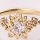 Forever One, Moissanite Art Deco Petal Engagement Ring No.2B - 14K Gold and Moissanite engagement ring, leaf ring, flower, forever brilliant