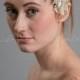 Ivory and Gold Lace Bridal Head Piece, Pearl and Lace Wedding Hair Comb, Birdcage Fascinator - Amaya