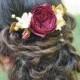 Wedding hair comb Bridal Marsala flower clip Bridal Headpiece red wedding hair accessory flower hair accessory gold flower comb gold plate