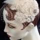 1920's Flapper Headpiece, Wedding Flapper Style Ivory Feather Fascinator, Art Deco Lace Headpiece, Veil, Russian Netting Veil, Retro Wedding