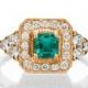 Rose Gold Engagement Ring, Halo Ring, 18K Rose Gold Ring, 0.84 TCW Natural Emerald Ring Vintage, Art Deco Engagement Ring